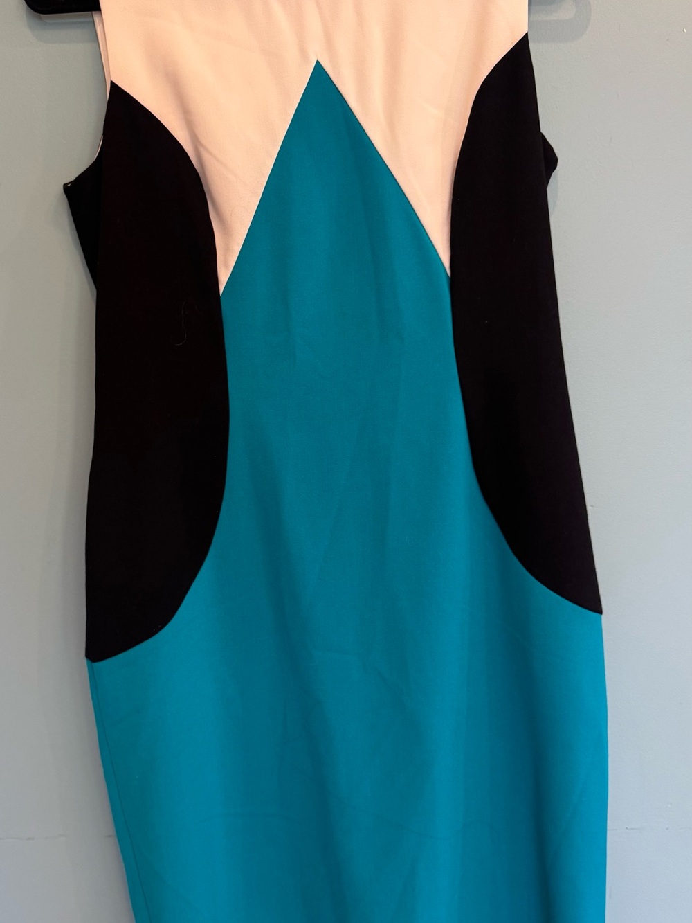 Calvin Klein Teal, Black & White Sleeveless Midi Sheath Dress